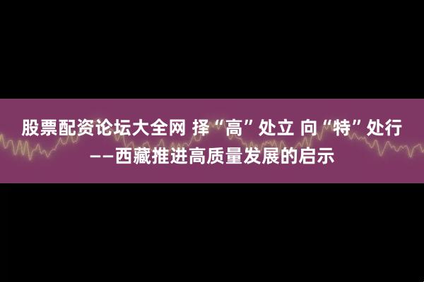 股票配资论坛大全网 择“高”处立 向“特”处行——西藏推进高质量发展的启示